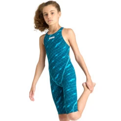 Arena - Girls Powerskin ST Next Eco Open Back – Clean/Sea Blue