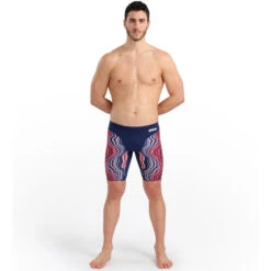 Arena - Mens Marbled Jammer - Navy/Red/Multi -Cheap The Best Swimwear Store arena mens marbled jammer navy red multi 3
