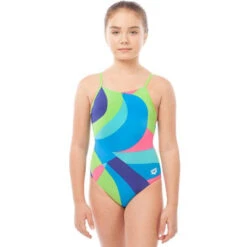 Arena - Mural Light Drop Back Girls Swimsuit - Leaf/Multi