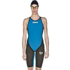Arena - Powerskin Carbon Flex Full Body Short Leg Closed Back - Cyan/Dark Grey