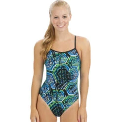 Dolfin - Reliance Hive V-Back Once Piece Swimsuit (Blue/Green)