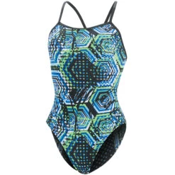 Dolfin - Reliance Hive V-Back Once Piece Swimsuit (Blue/Green) -Cheap The Best Swimwear Store dolfin reliance hive v back once piece swimsuit blue green 3