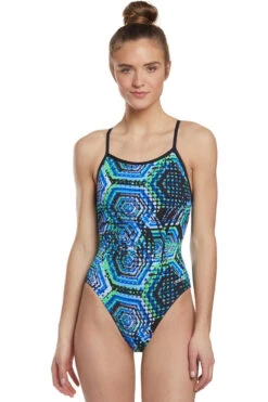 Dolfin - Reliance Hive V-Back Once Piece Swimsuit (Blue/Green) -Cheap The Best Swimwear Store dolfin reliance hive v back once piece swimsuit blue green 5