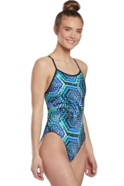 Dolfin - Reliance Hive V-Back Once Piece Swimsuit (Blue/Green) -Cheap The Best Swimwear Store dolfin reliance hive v back once piece swimsuit blue green 6