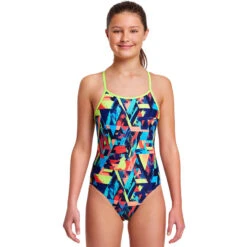 Funkita - Blocked Bars - Girls Diamond Back One Piece