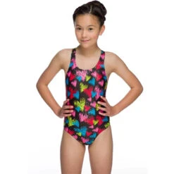 Maru - Hearts Sparkle Rave Back Girls Swimsuit - Multi -Cheap The Best Swimwear Store maru girls swimwear hearts sparkle rave back 4