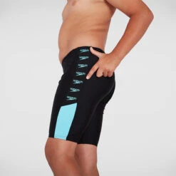 Speedo - Boy's Boom Logo Splice Jammer - Black/Light Blue -Cheap The Best Swimwear Store speedo boys boom logo splice jammer black light blue 3