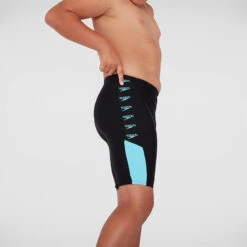 Speedo - Boy's Boom Logo Splice Jammer - Black/Light Blue -Cheap The Best Swimwear Store speedo boys boom logo splice jammer black light blue 7