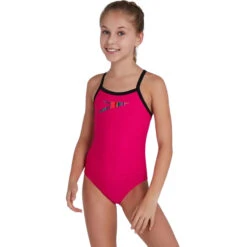 Speedo - Girl's Digital Plastisol Placement Thinstrap Swimsuit - Pink/Black
