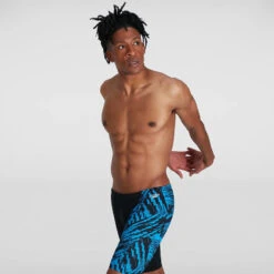 Speedo - Men's Allover V-Cut Jammer - Black/Blue -Cheap The Best Swimwear Store speedo mens allover v cut jammer black blue 4