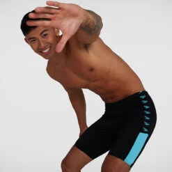 Speedo - Mens Boom Logo Splice Jammer - Black/Light Blue -Cheap The Best Swimwear Store speedo mens boom logo splice jammer black light blue 4