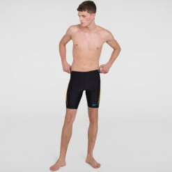 Speedo - Mens Tech Panel Jammer - Black/Mango -Cheap The Best Swimwear Store speedo mens tech panel jammer black mango 4