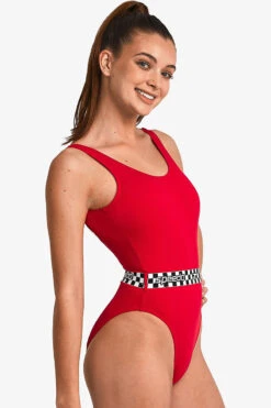 Speedo - Womens Belted Deep U-Back Swimsuit - Red -Cheap The Best Swimwear Store speedo womens belted deep u back swimsuit red 10