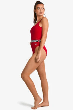 Speedo - Womens Belted Deep U-Back Swimsuit - Red -Cheap The Best Swimwear Store speedo womens belted deep u back swimsuit red 12
