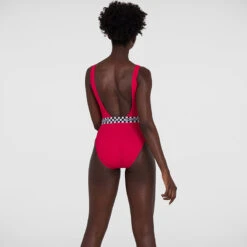 Speedo - Womens Belted Deep U-Back Swimsuit - Red -Cheap The Best Swimwear Store speedo womens belted deep u back swimsuit red 3