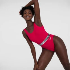 Speedo - Womens Belted Deep U-Back Swimsuit - Red -Cheap The Best Swimwear Store speedo womens belted deep u back swimsuit red 7