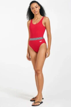Speedo - Womens Belted Deep U-Back Swimsuit - Red -Cheap The Best Swimwear Store speedo womens belted deep u back swimsuit red 8