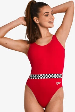 Speedo - Womens Belted Deep U-Back Swimsuit - Red -Cheap The Best Swimwear Store speedo womens belted deep u back swimsuit red 9