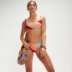 Speedo - Women's Printed Adjustable Thinstrap Bikini - Oxblood/Coral -Cheap The Best Swimwear Store speedo womens printed adjustable thinstrap bikini oxblood coral 4