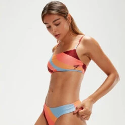 Speedo - Women's Printed Adjustable Thinstrap Bikini - Oxblood/Coral -Cheap The Best Swimwear Store speedo womens printed adjustable thinstrap bikini oxblood coral 5