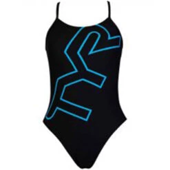 TYR - Big Logo Cutoutfit Ladies Swimsuit - Black/Turquoise -Cheap The Best Swimwear Store tyr big logo cutoutfit ladies swimsuit black turquoise 8