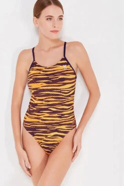 TYR - Crypsis Cutoutfit Ladies Swimsuit - Navy/Orange -Cheap The Best Swimwear Store tyr crypsis womens cutoutfit durafast elite print titanium 406 10