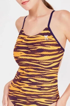 TYR - Crypsis Cutoutfit Ladies Swimsuit - Navy/Orange -Cheap The Best Swimwear Store tyr crypsis womens cutoutfit durafast elite print titanium 406 11