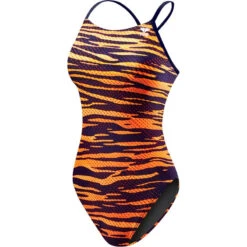 TYR - Crypsis Cutoutfit Ladies Swimsuit - Navy/Orange -Cheap The Best Swimwear Store tyr crypsis womens cutoutfit durafast elite print titanium 406 3