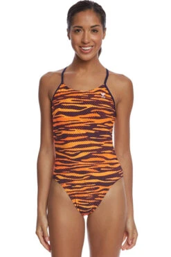 TYR - Crypsis Cutoutfit Ladies Swimsuit - Navy/Orange -Cheap The Best Swimwear Store tyr crypsis womens cutoutfit durafast elite print titanium 406 7